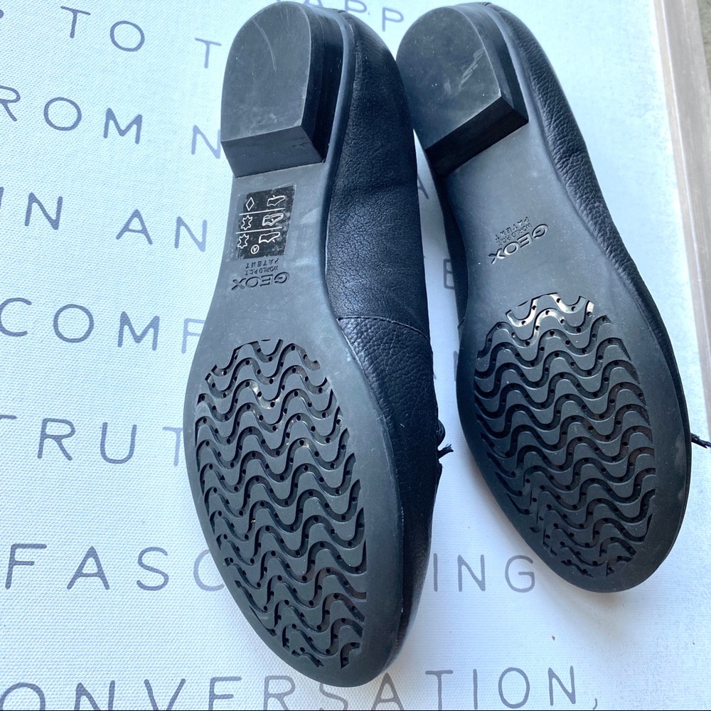 GEOX RESPIRA Black flats lace front shoes slip on leather women’s low heels 6.5 - Picture 7 of 7